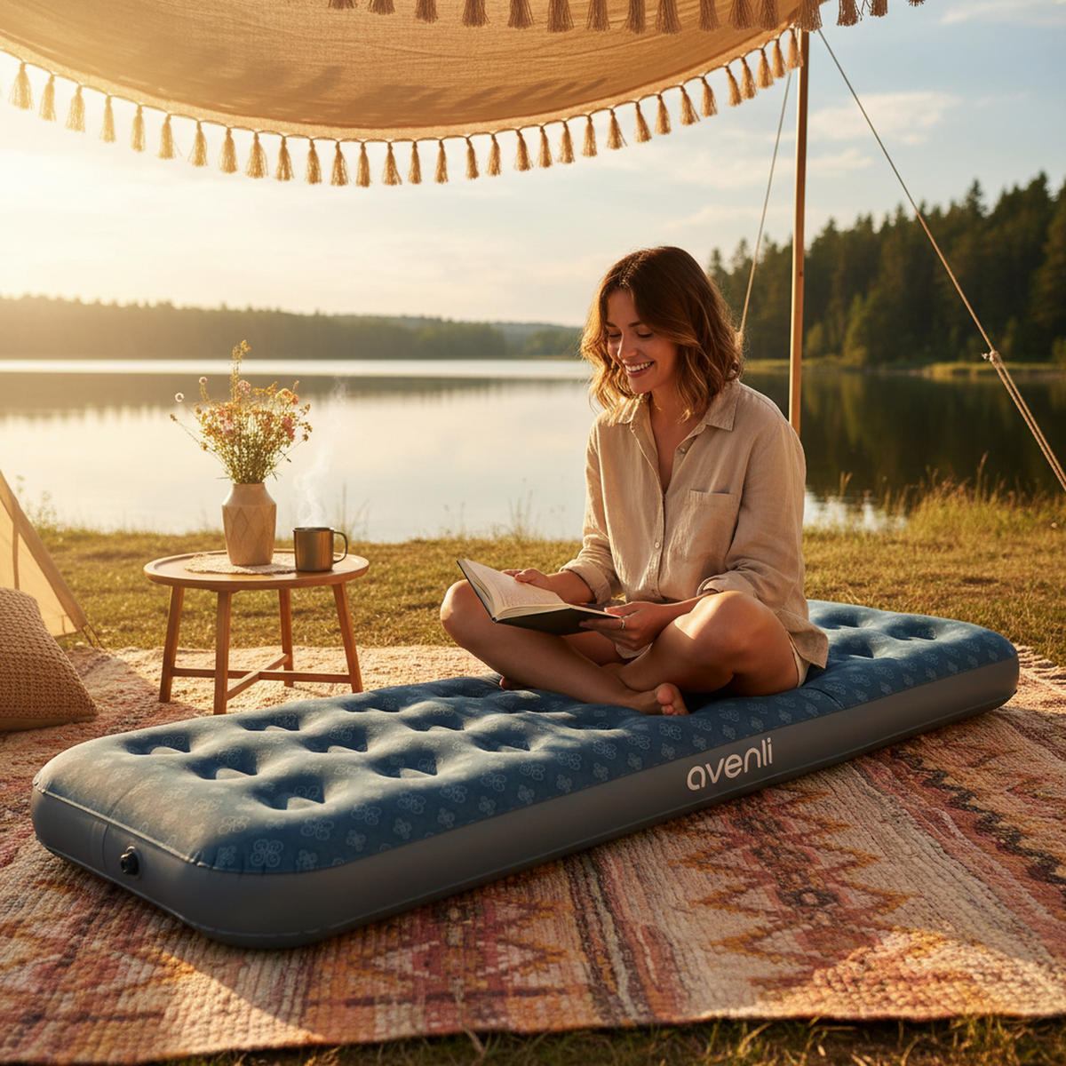 LUFTBETT Luftmatratze Camping 1 Person 191x73x22cm aufblasbar ohne Pumpe - Blau/Grau, Kunststoff (73/191cm) - Avenli