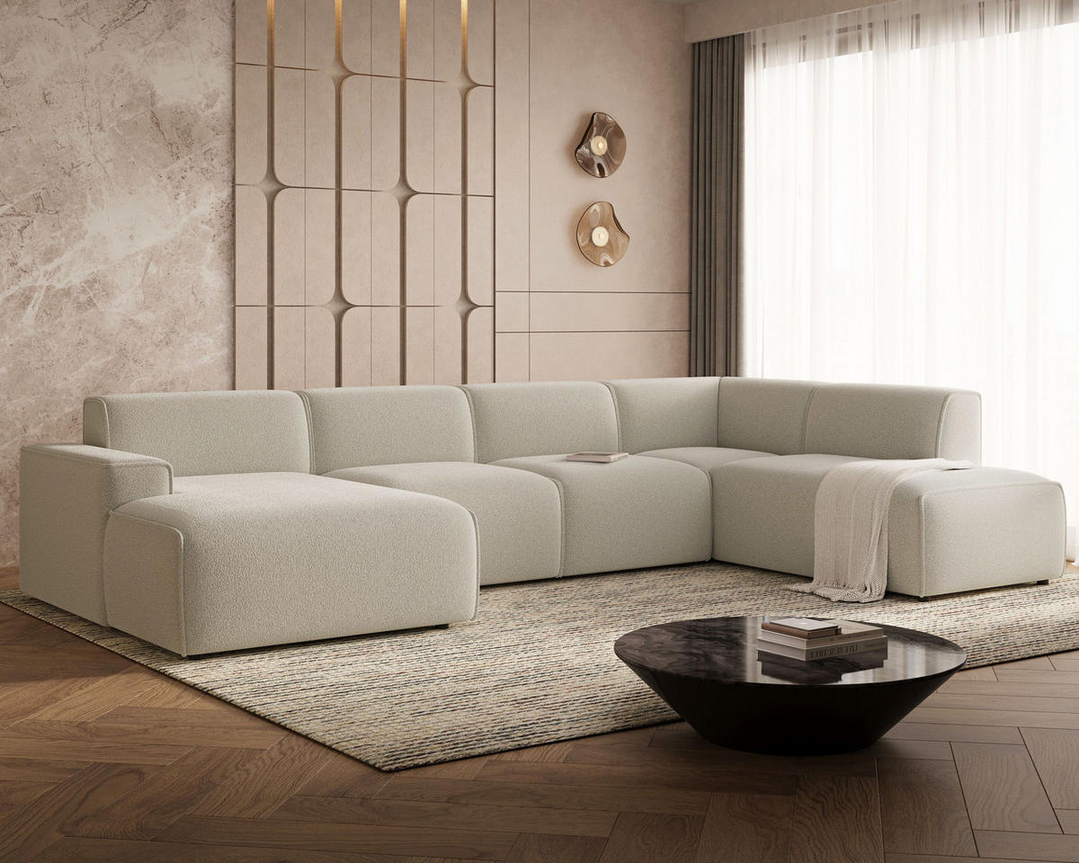 ECKSOFA U Belluno Beige Rechts - Beige/Schwarz, Holz/Kunststoff (220/378cm) - Graingold