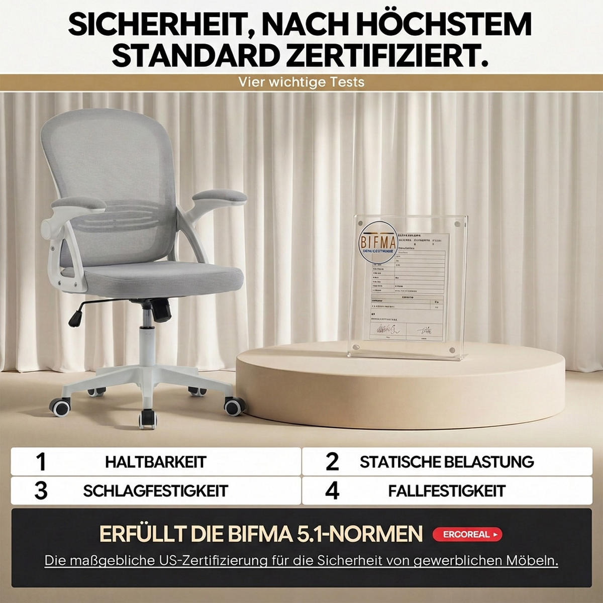 GAMINGSTUHL Gräulich-weiß mit Verstellbare Rückenlehne (90–110°) und klappbare Armlehnen (90°) - Greige, Textil (56/102.5/60.5cm) - Oxeza
