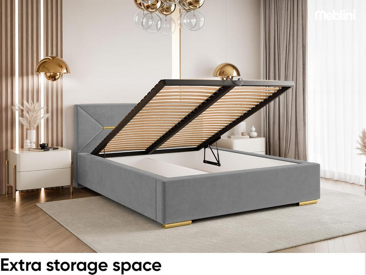 BETT LIZZY - Goldfarben/Grau, Holzwerkstoff (120/200cm) - Meblini