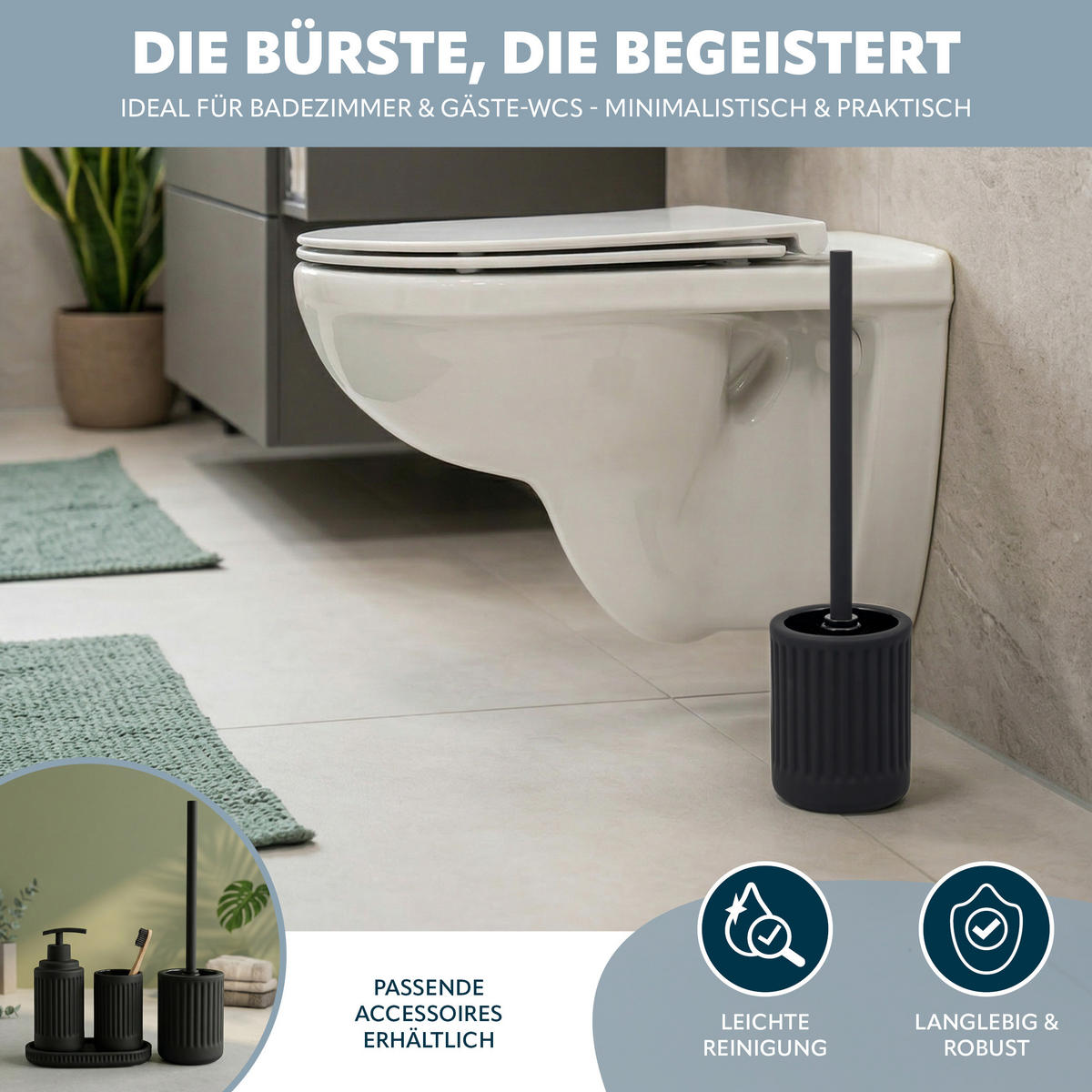 WC-GARNITUR CASCINA, Keramik, schwarz - Schwarz, Keramik (10.5/39.5/10.5cm) - eluno
