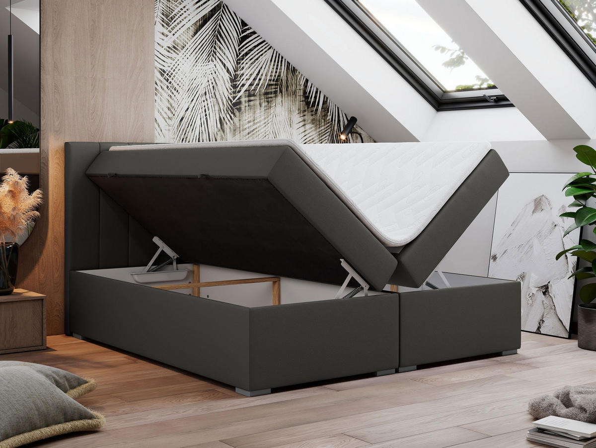 BOXBETT LOPE 120/200 - Dunkelgrau Kunstleder - H3 - Dunkelgrau, Holz/Textil (120/200cm)