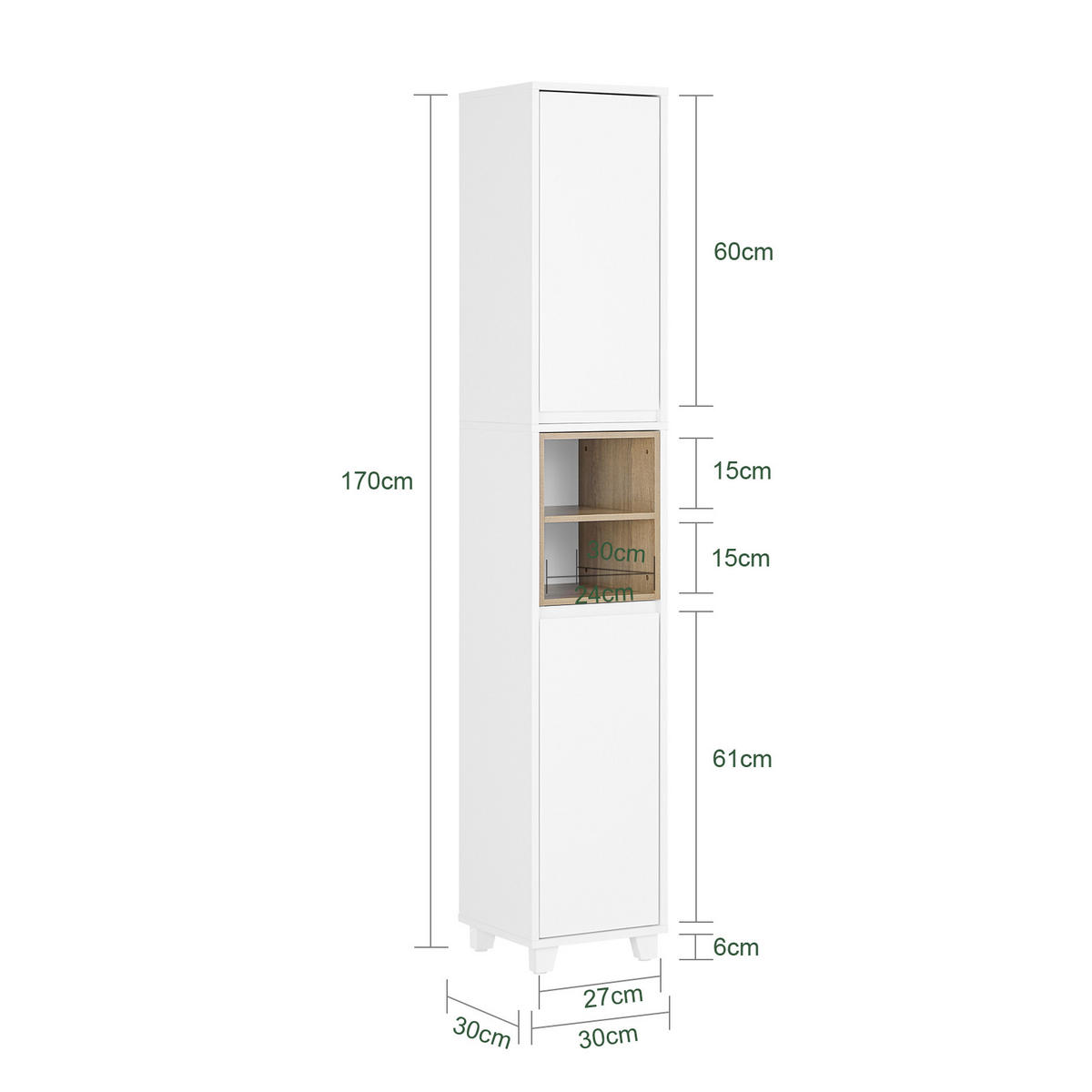 HOCHSCHRANK Weiß - Weiß, Holzwerkstoff (30/170/30cm) - SoBuy