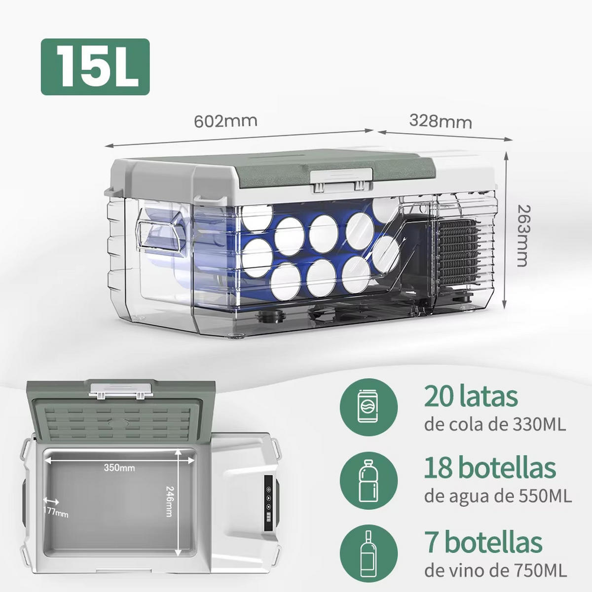 MINIKÜHLSCHRANK 15L Auto 12V/24V/230V mit Gefrierfach - Grau, Metall (32.8/26.3/60.2cm) - Coonoor