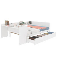 BETT 140/200 cm mit Schreibtisch, 2 Schubladen und 3 Regalen aus Kiefern und Spanplatte, Weiß/Rosa - Weiß, Holzwerkstoff (140/200cm) - Redom