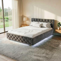 POLSTERBETT Nizza Dunkelgrau 140x200 cm mit Bettkasten und LED - Dunkelgrau, Holzwerkstoff (140/200cm) - Juskys