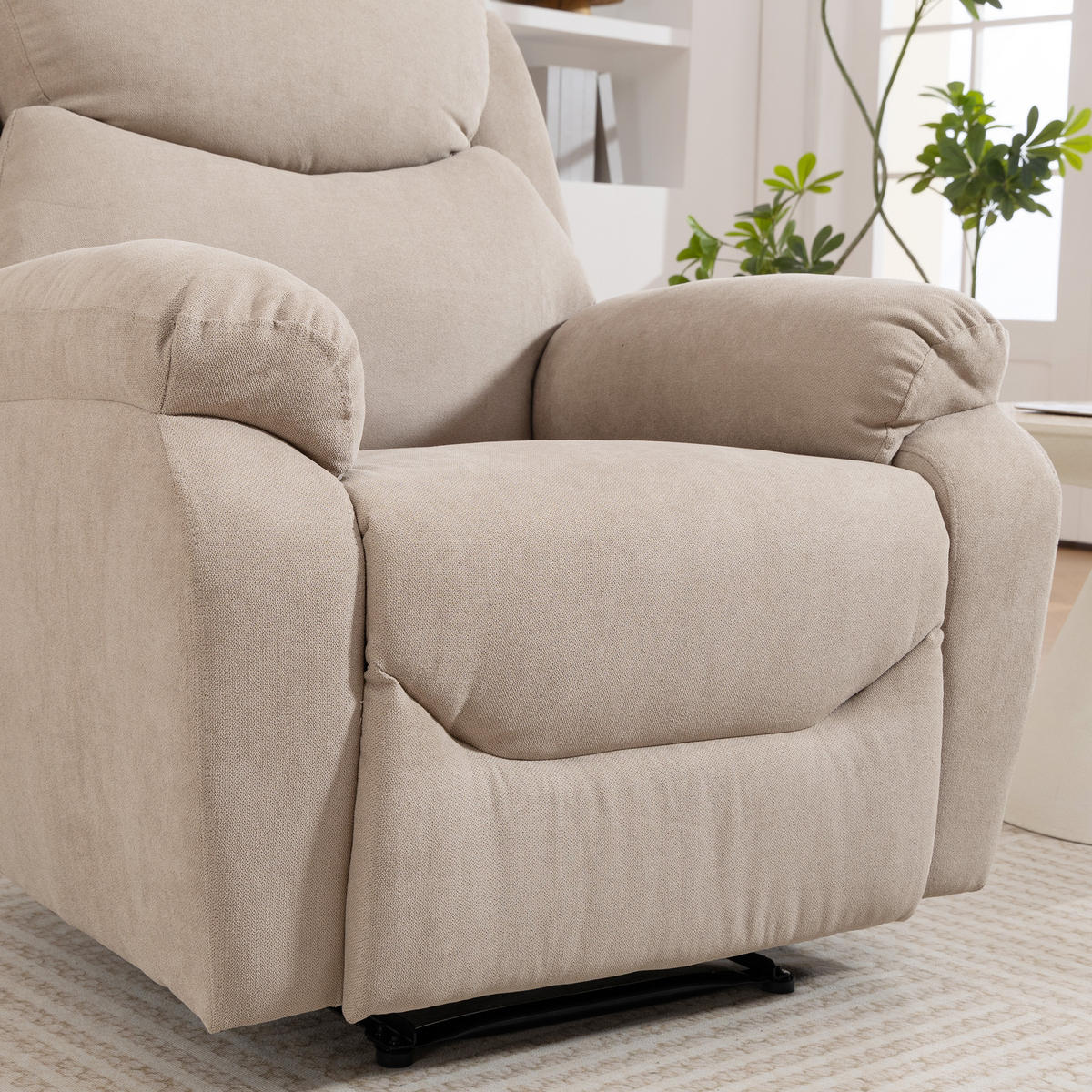 RELAXSESSEL DE-06436 150° neigbar, Leinenstoff-Look, Taschenfedern Beige - Beige, Textil/Metall (85/105/93cm) - ComfortXL