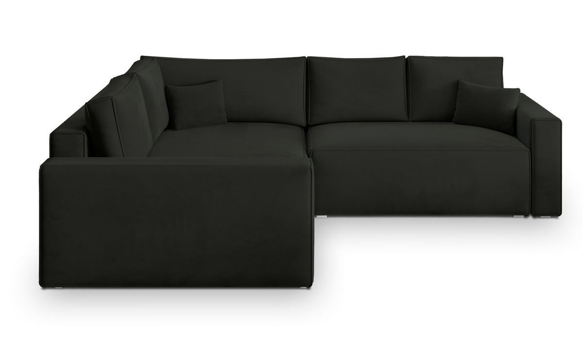 ECKSOFA ERONIS L-S Schwarz Velours-Stoff mit Schlaffunktion - Schwarz, Holz (265/194cm) - MASSENO