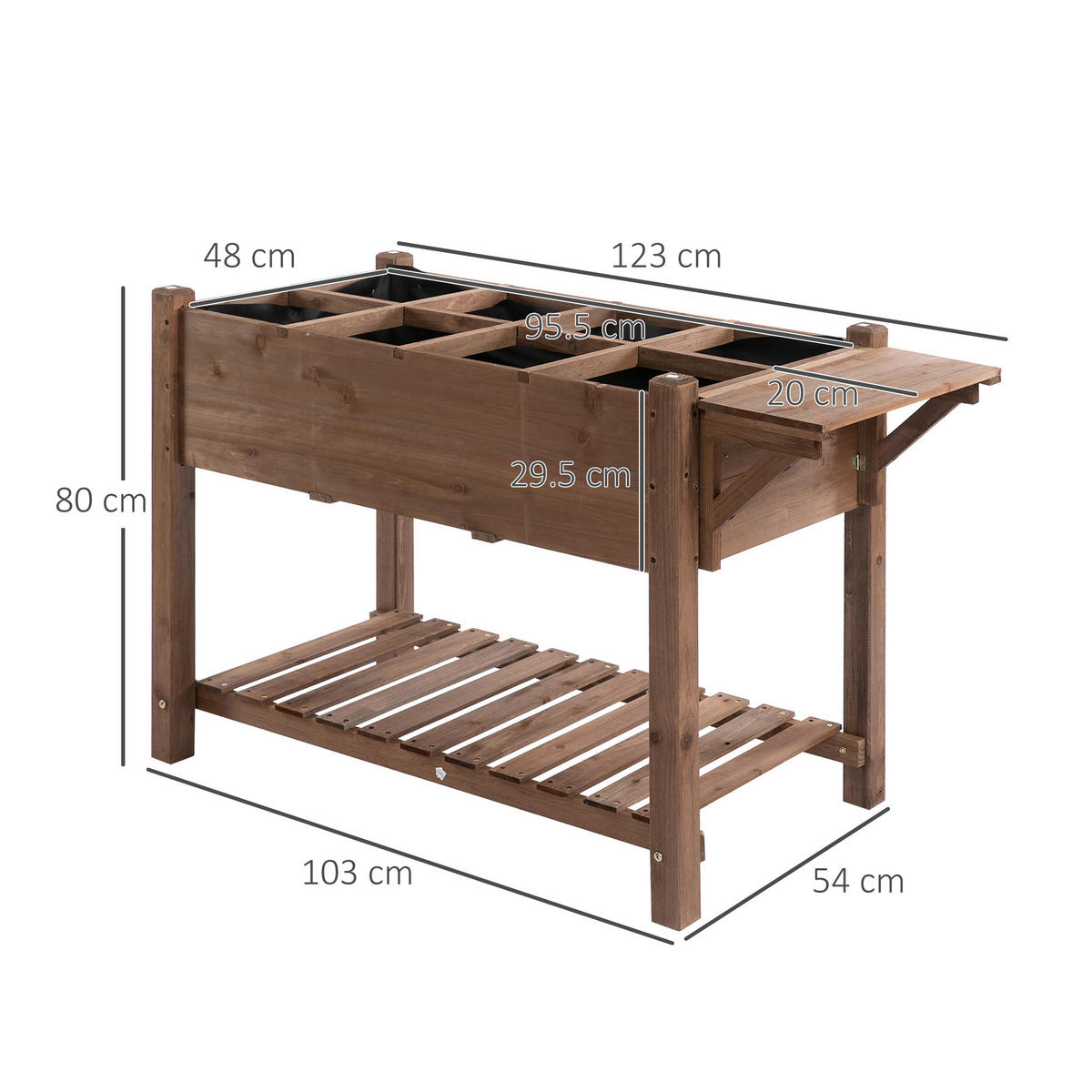 HOCHBEET, Holz-Hochbeet mit klappbarem Regalboden, 123 x 54 x 80 cm - Multicolor, Holzwerkstoff (123/80/54cm) - FORIOUS