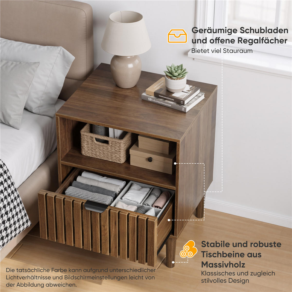 NACHTTISCH Walnuss 45/56,5/39 cm mit Schublade - Walnussfarben, Holz (45/56.5/39cm) - Kaket