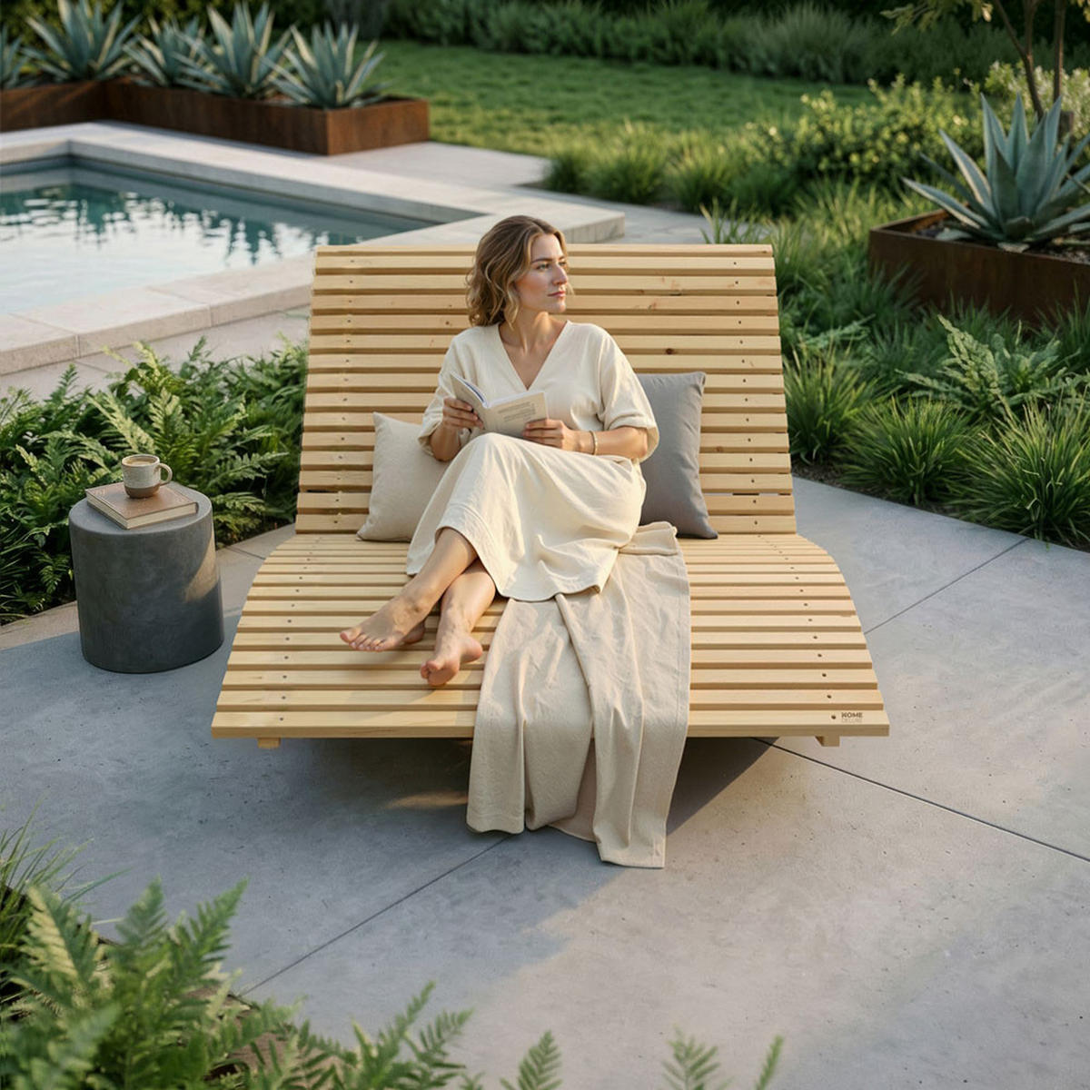 WELLENHOLZLIEGE WOLGA - 120 cm - Naturfarben, Holz (120/82/188cm) - Home Deluxe