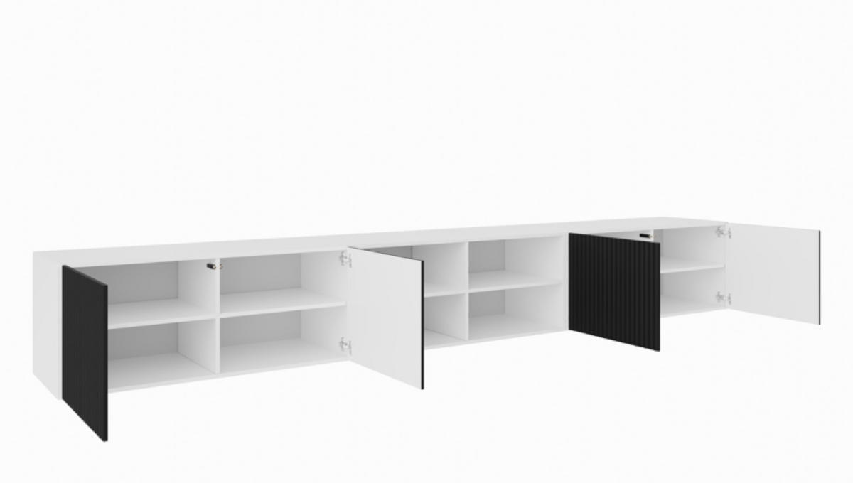 TV-SCHRANK Weiß Schwarz NOELI 300 Offen Mit Regalen Riffelung - Schwarz, Holzwerkstoff (300/41/40cm) - Sepro Meble