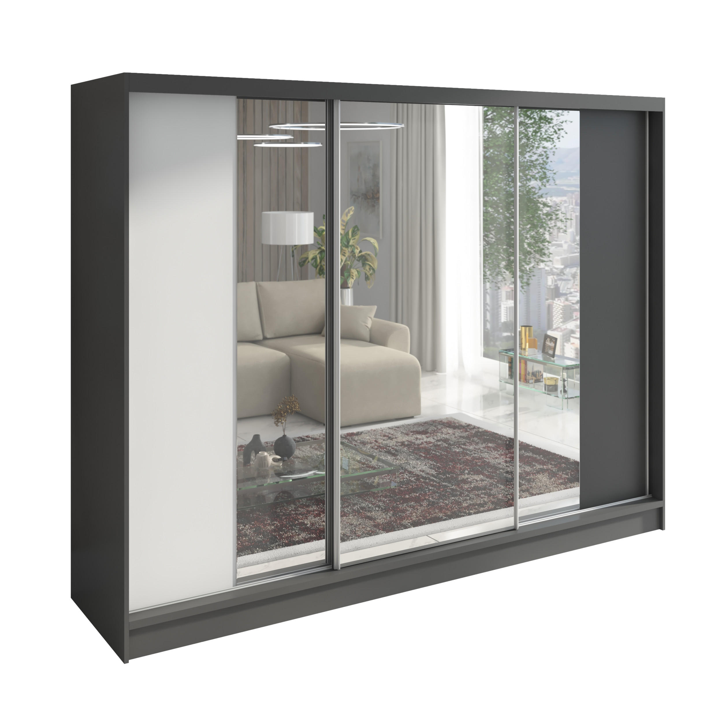 SCHWEBETÜRENSCHRANK 200 CM VIDA Farbe: Graphit, Weiß, Graphit - Graphitfarben/Weiß, Holzwerkstoff (200/215/60cm) - A&J MöbelLand