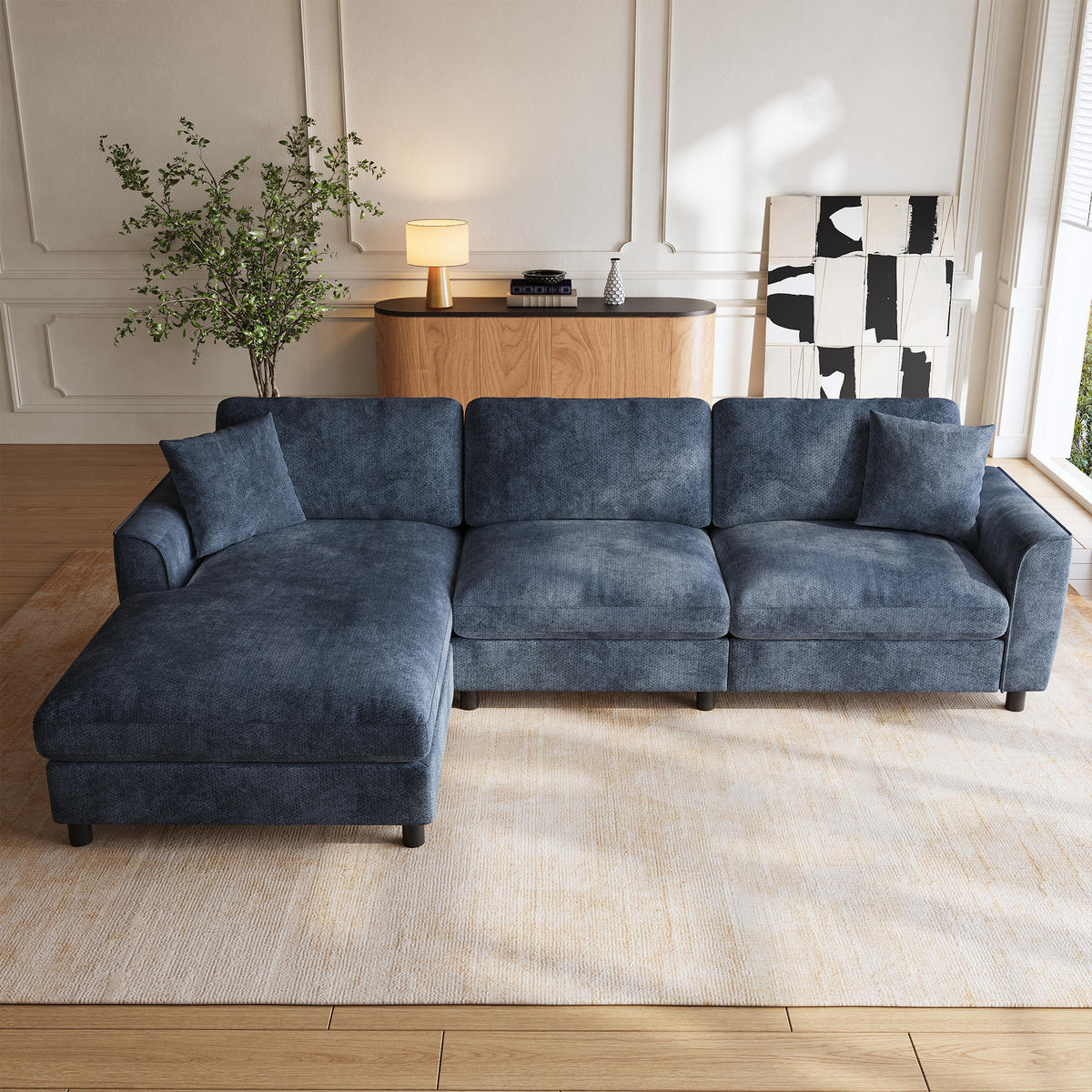 ECKSOFA 3-Sitzer Wolkenform mit umstellbarer Liege, DE-42509, Marineblau - Blau, Holzwerkstoff (256/137cm) - ComfortXL