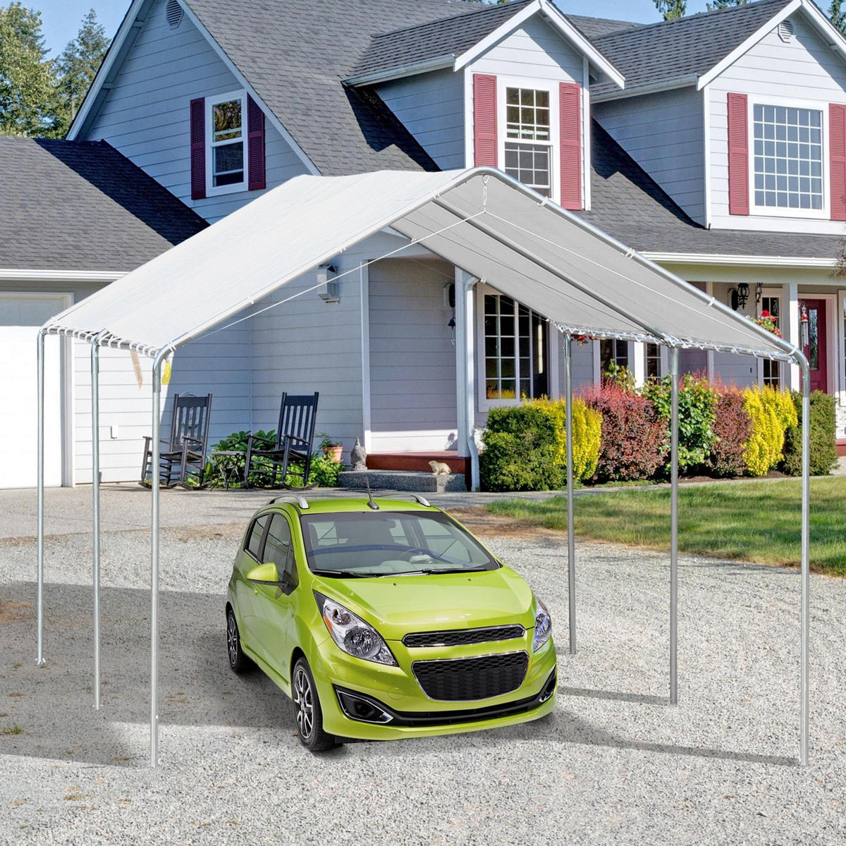 CARPORT DE-12767 600/300 cm 170 g/m² wasserdicht mit Doppeldach Weiß - Weiß, Kunststoff (595/260/290cm) - ComfortXL