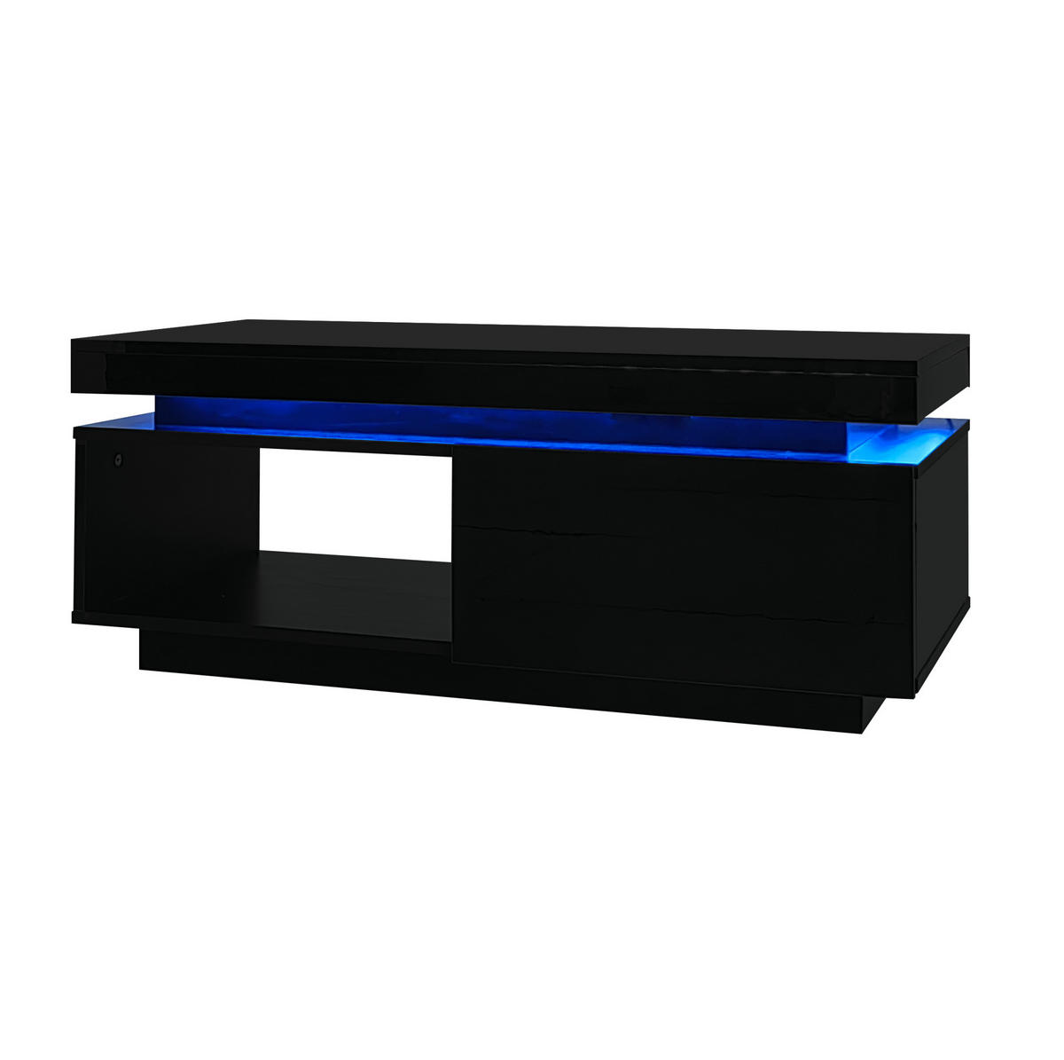 COUCHTISCH mit LED und Schublade 100 x 50 cm Hochglanz Schwarz - Schwarz, Holzwerkstoff (100/50/40cm) - Meubliv