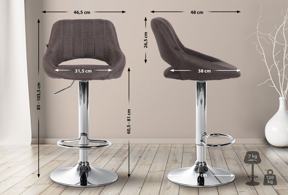 BARHOCKER 2er Set Stoff dunkelgrau - Dunkelgrau, Textil (47/85/48cm) - CLP