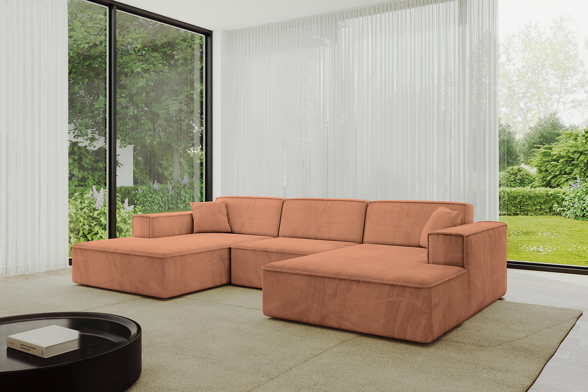 WOHNLANDSCHAFT IREA-U1-v4 - 303x171x79 cm Koralle - Koralle, Holzwerkstoff/Textil (303/79/171cm) - ALTDECOR