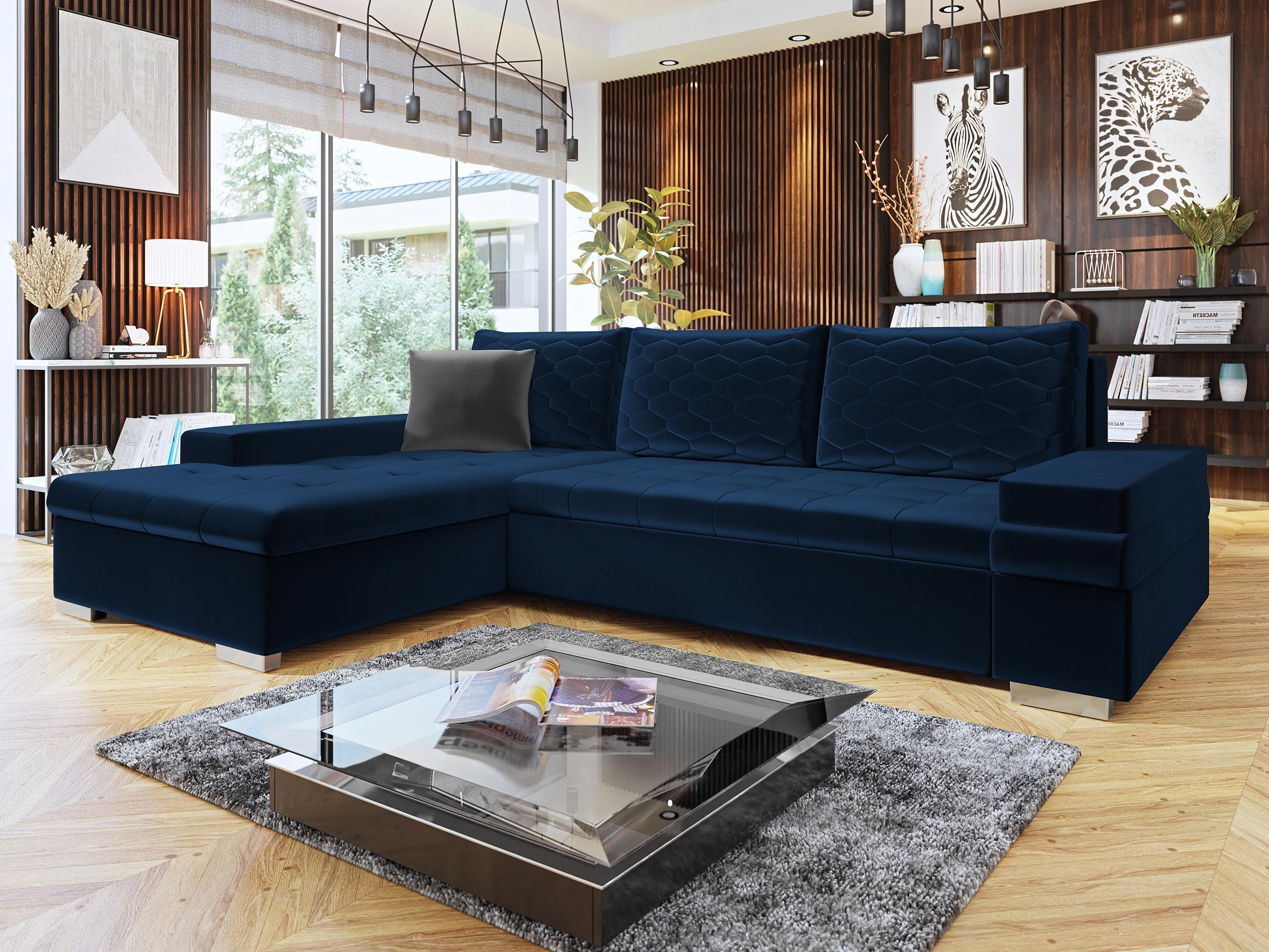 ECKSOFA Bangkok Mini Premium - Silberfarben/Dunkelblau, Holz/Textil (274/182cm) - MIRJAN24