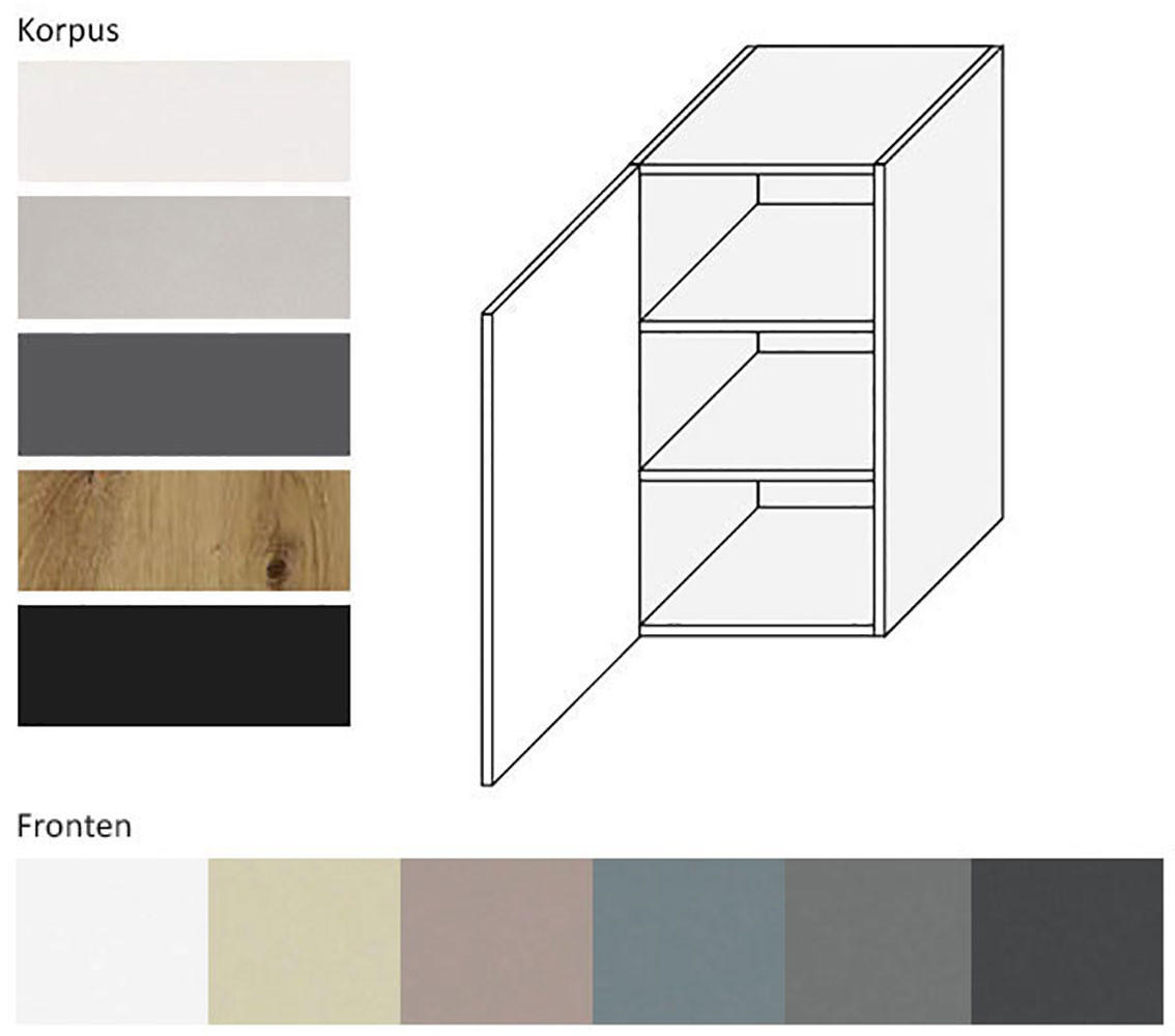 KÜCHENHÄNGESCHRANK Kvantum W2/40 Graphit Matt / Schwarz Matt 40 / 32,5 / 72cm - Schwarz/Graphitfarben, Holz/Holzwerkstoff (40/72/32.5cm) - Feldmann-Wohnen