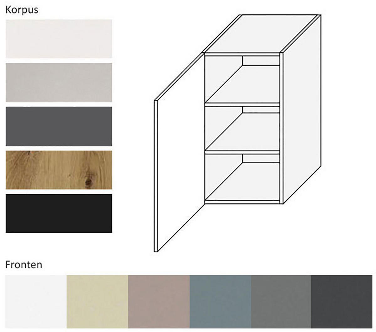 KÜCHENHÄNGESCHRANK Kvantum W2/40 Graphit Matt / Schwarz Matt 40 / 32,5 / 72cm - Schwarz/Graphitfarben, Holz/Holzwerkstoff (40/72/32.5cm) - Feldmann-Wohnen