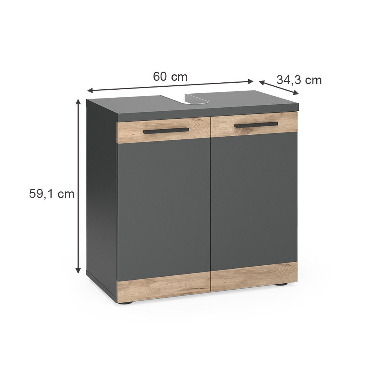 WASCHBECKENUNTERSCHRANK Niko Anthrazit/Viking Oak 60 x 59.1 cm - Anthrazit, Holzwerkstoff (60/59.1/34.3cm) - Vicco