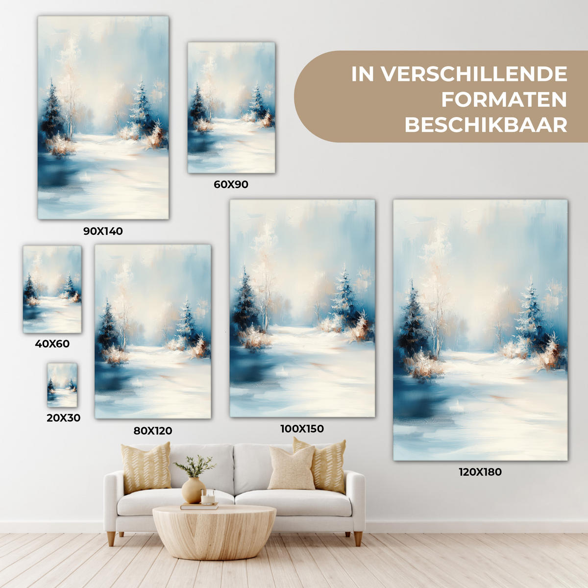 LEINWANDBILD Wald - Winter - Natur - Abstrakt - Schnee Deko XXL 80x120 cm - Weiß, Textil (80/120cm) - MuchoWow