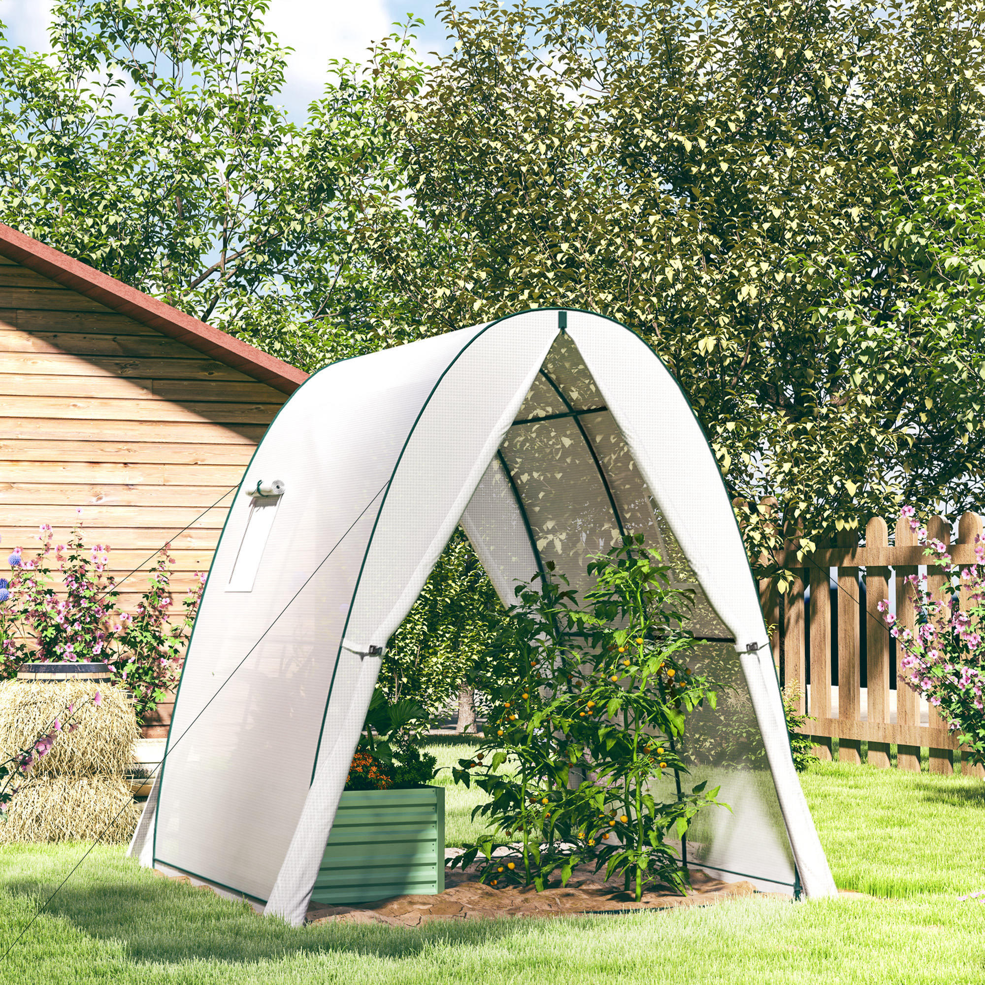 GEWÄCHSHAUS, 180L x 180B x 200H cm - Weiß, Kunststoff/Metall (180/200/180cm) - Outsunny
