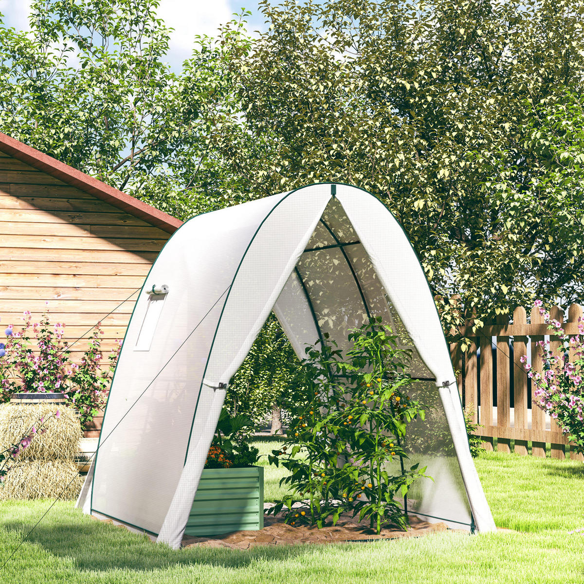 GEWÄCHSHAUS, 180L x 180B x 200H cm - Weiß, Kunststoff/Metall (180/200/180cm) - Outsunny