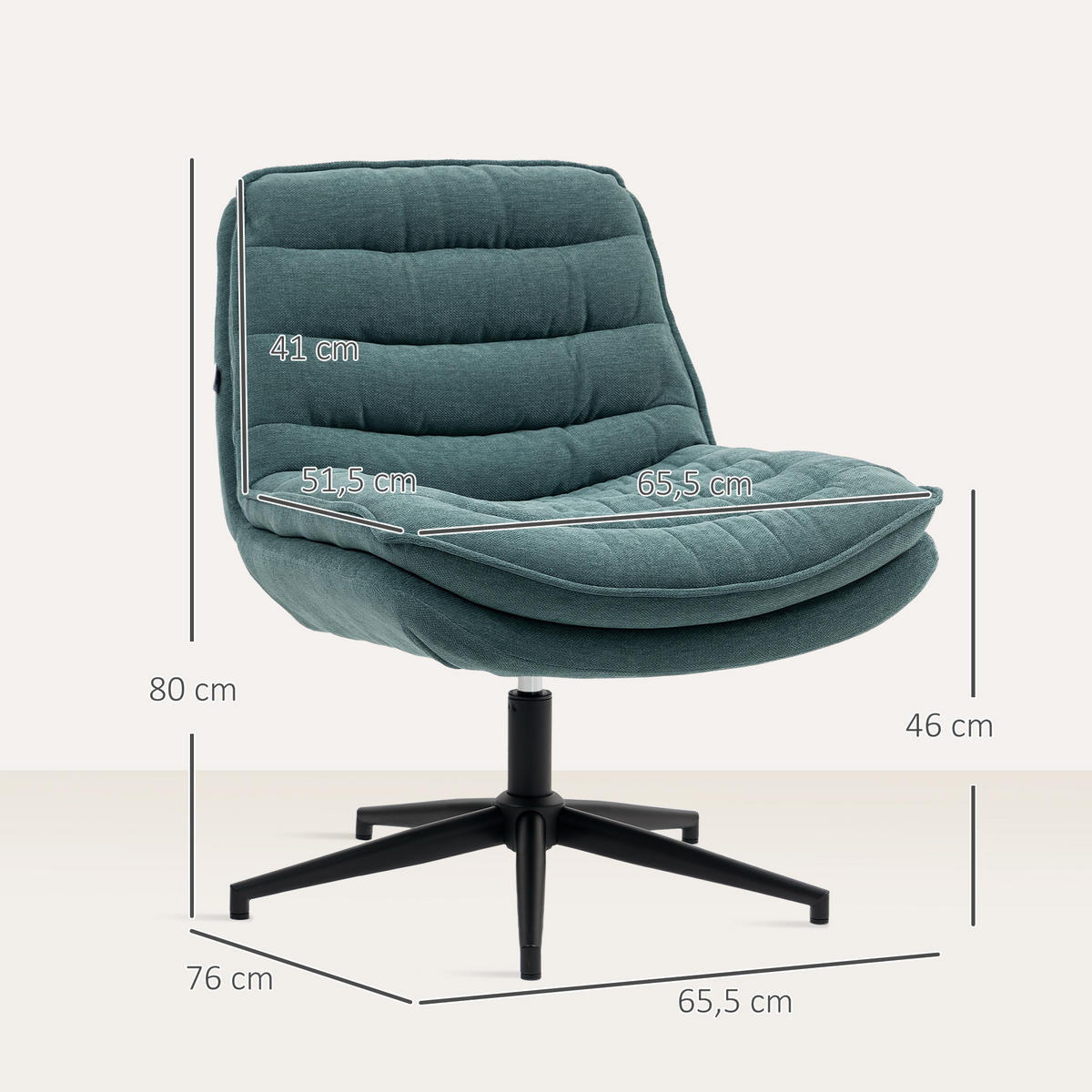 BÜROSTUHL DE-05034 Drehbar mit breitem Sitz, gepolstert Dunkelgrün - Dunkelgrün, Metall (65.5/80/76cm) - ComfortXL