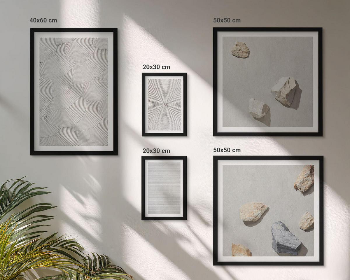WANDBILDER 5er-Set - 50x50 cm & 20x30 cm & 40x60 cm Schwarzer Rahmen - Geometrische Pappsteine - Schwarz, Kunststoff (40/60cm) - ArtPrintCave
