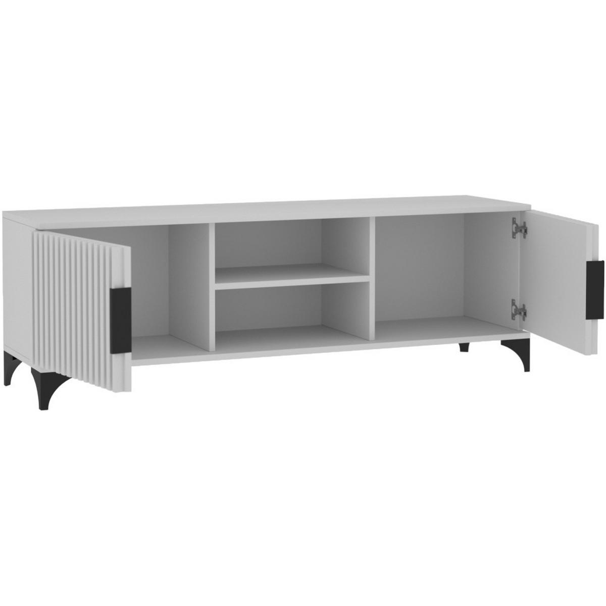 LOWBOARD Home mit 2 Türen und Lamellen, ohne Griffe, Kaschmir - Kaschmir/Schwarz, Holzwerkstoff (150/50/40cm) - Beautysofa