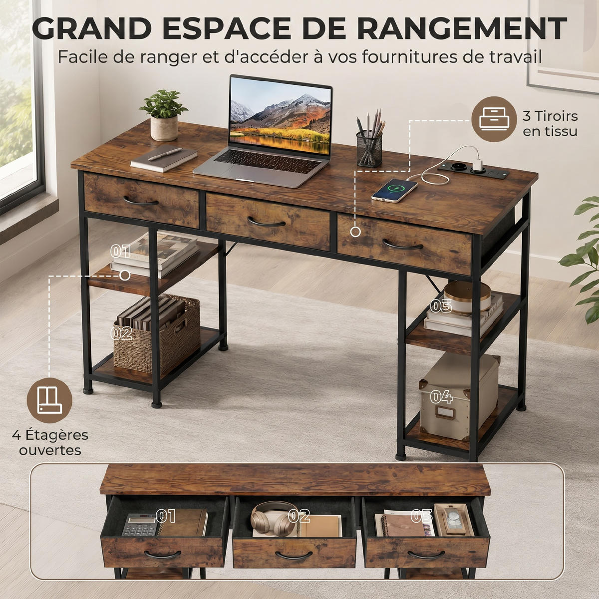 BÜROTISCH Rustikales Braun 1 Stück - Braun, Holzwerkstoff (40/120/76cm) - GiPP