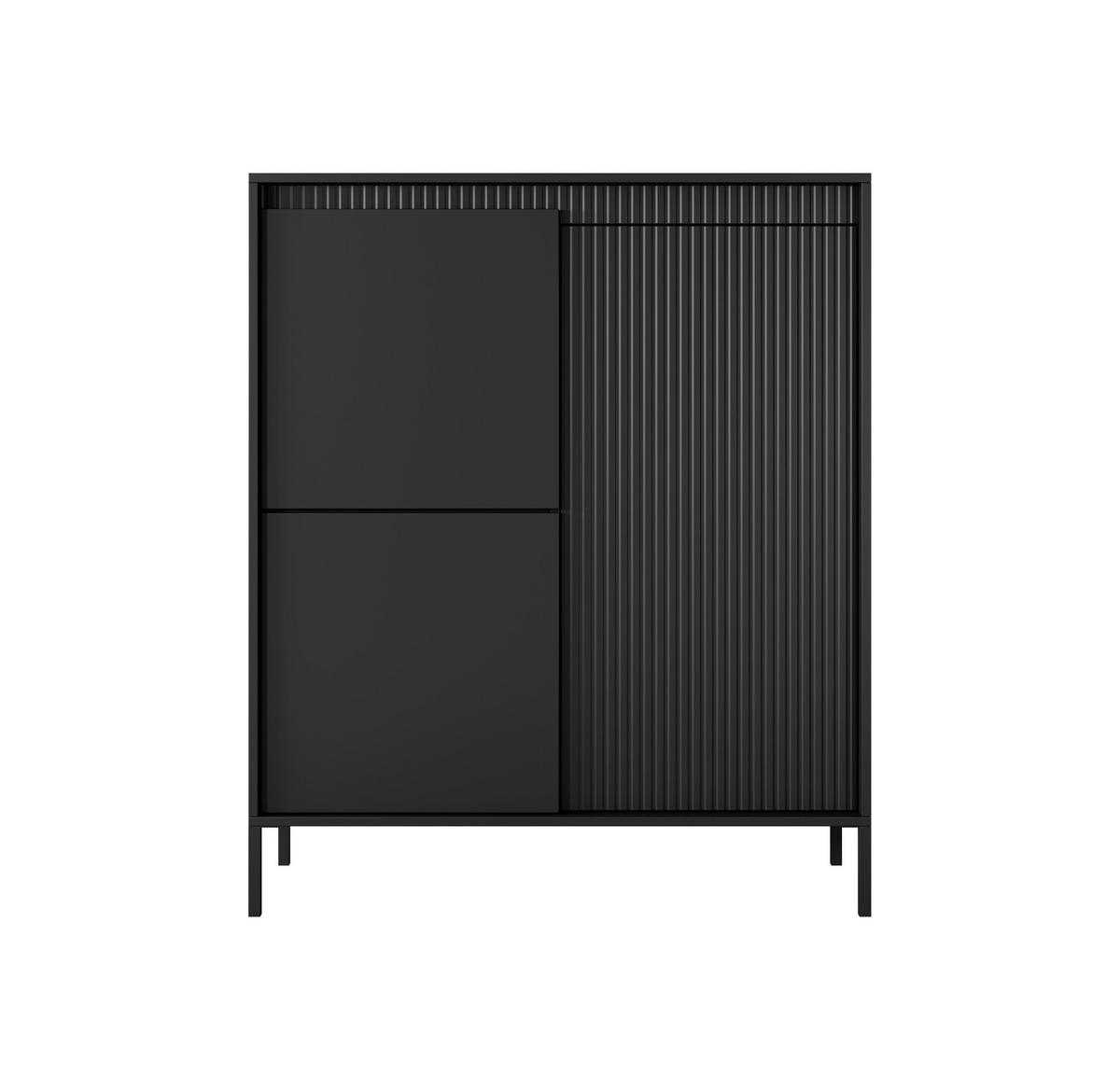 HIGHBOARD Ferrato A 104 cm Schwarz - mit 3 Türen und Riffel-Optik - Schwarz, Holz/Holzwerkstoff (103/123/39cm) - Ravio