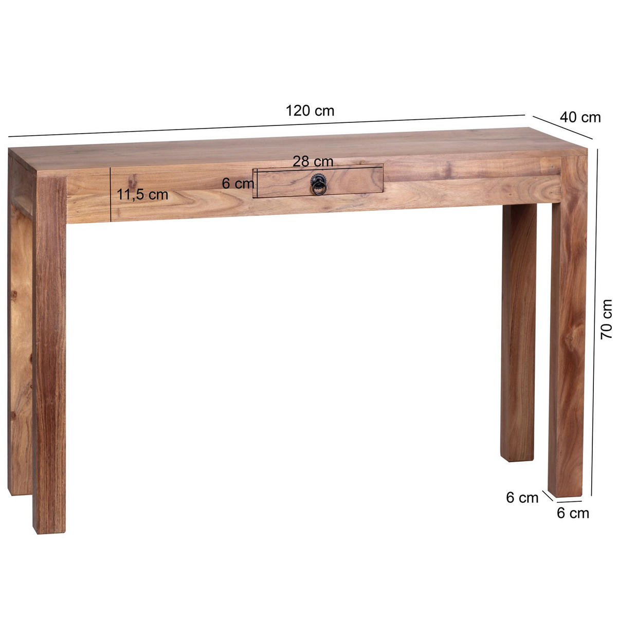 KONSOLENTISCH Akazienholz Schublade Landhausstil NAKO, Beige 120x40x70 cm - Beige, Holz/Metall (40/120/70cm) - KADIMA DESIGN
