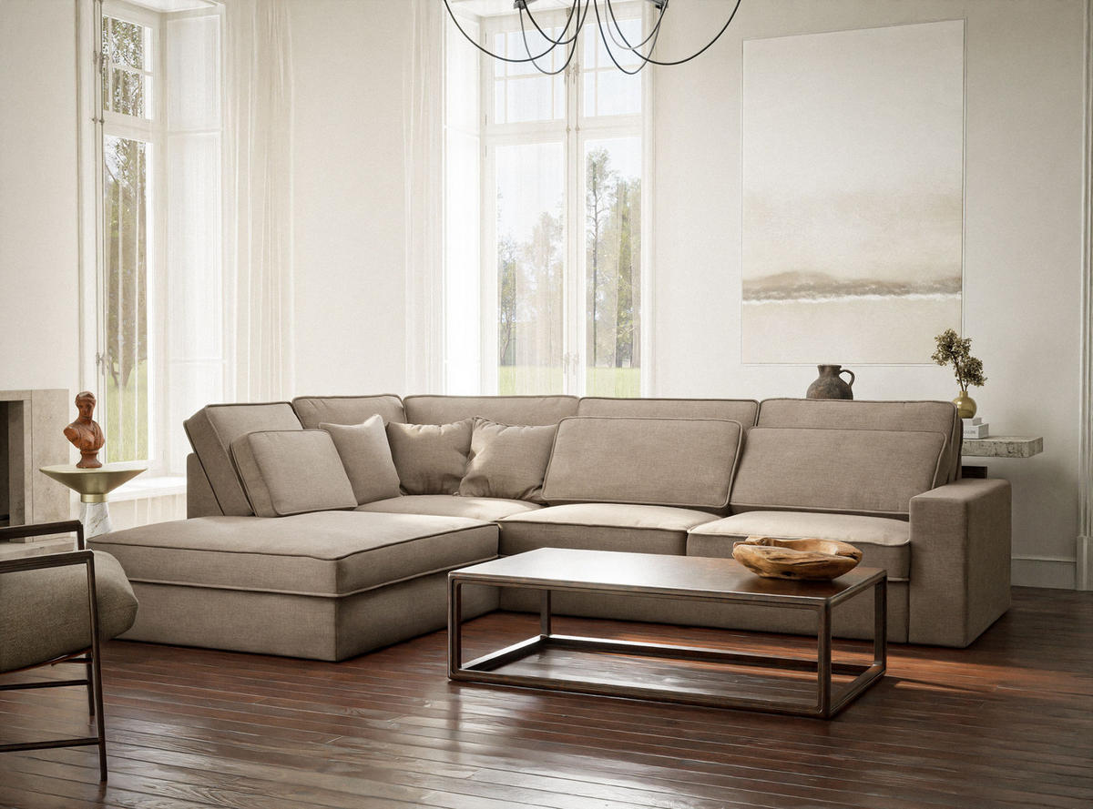 ECKSOFA Kirou Grau braun Chenille-Stoff - Links Seite - Graubraun/Schwarz, Holz/Holzwerkstoff (225/311cm) - Maison de Reve