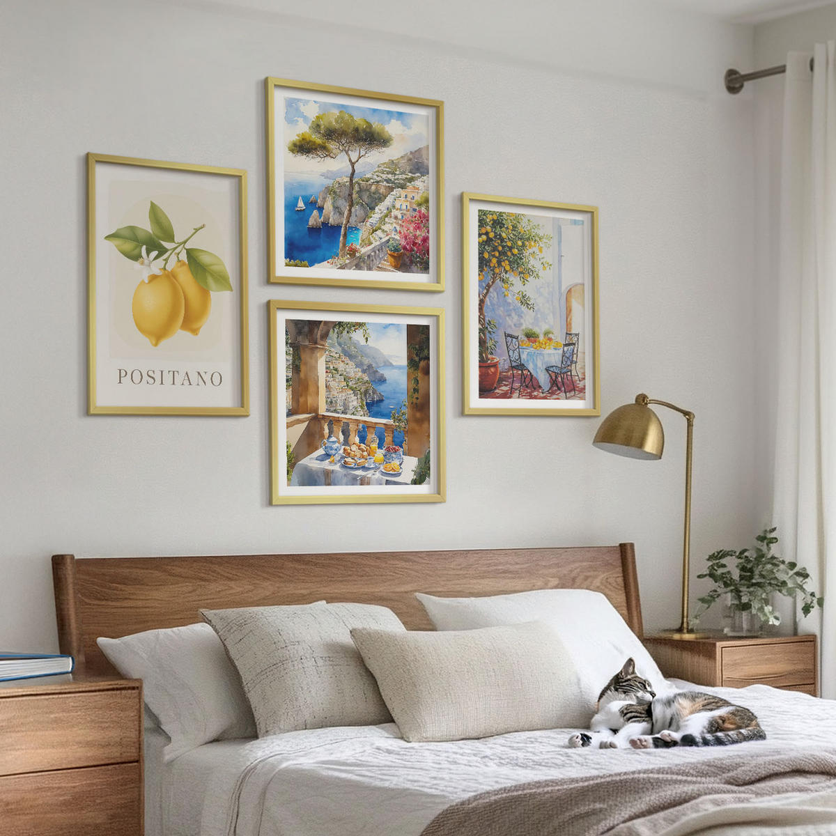 BILDER SET 4er Set - 50x50 cm & 40x60 cm Goldrahmen - Ansichten der Zitronenarchitektur von Positano - Goldfarben, Kunststoff (50/50cm) - TULUP
