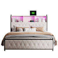 BETT 140x200cm beige samt led usb typ-c unterbettstauraum - Schwarz, Metall - SHOPENTRA
