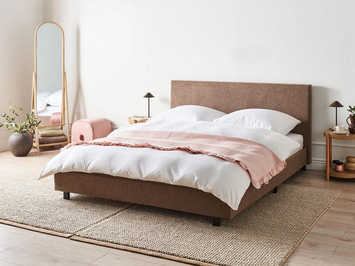 BETT mit Lattenrost 180/200 cm Braun Albi - Schwarz/Braun, Textil (180/200cm) - Beliani