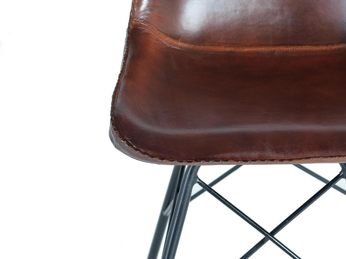 STUHL im Industriestil, gepolstert mit Naturleder - Braun, Fell (45/83/54cm) - Giner y Colomer