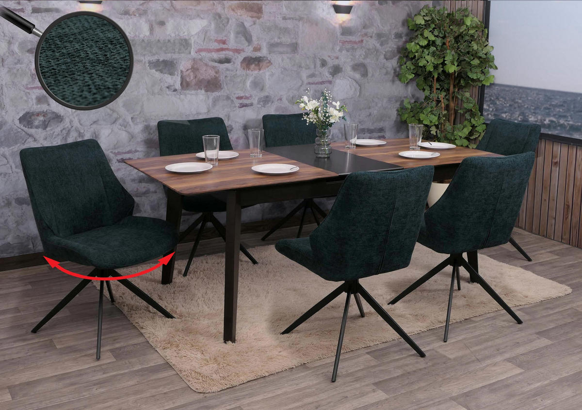 ESSZIMMERSTUHL Schwarz, Petrol 6er-Set - Petrol/Schwarz, Textil (55/88/62cm) - MCW