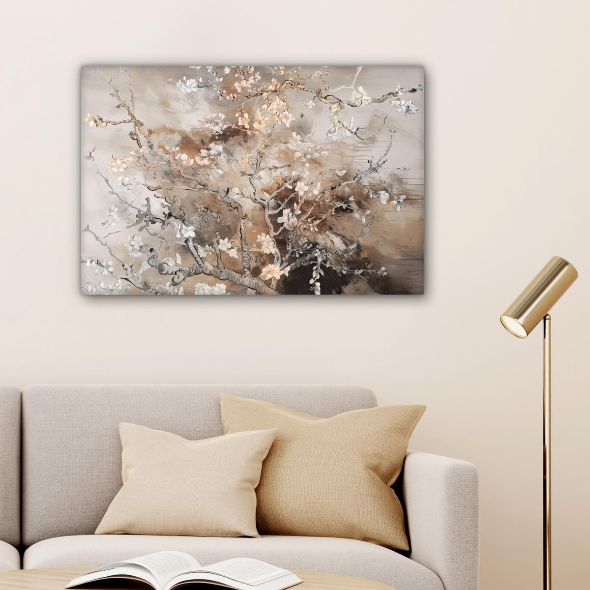 LEINWANDBILD Mandelblüte - Kunst - Van Gogh - Beige - Abstrakt Gemälde 60x40 cm - Braun, Textil (60/40cm) - MuchoWow