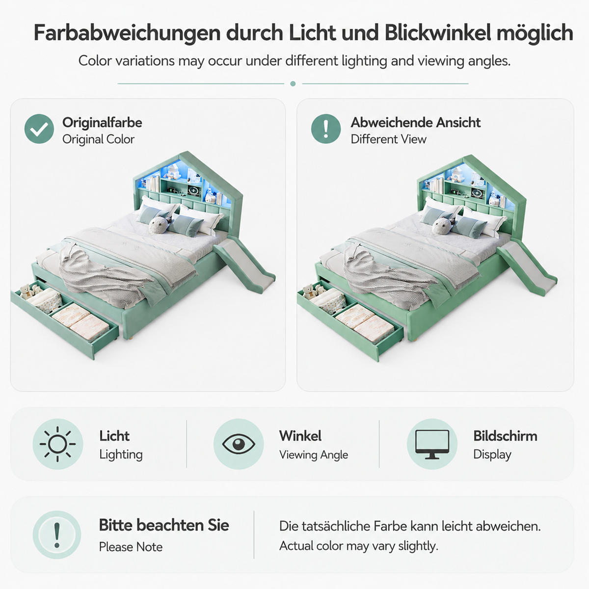POLSTERBETT aus Samt 140x200 cm Blaugrün mit Rutsche, LED, Ladeanschluss, Hauskopfteil und Bettkasten - Blau, Textil (140/200cm) - Modfu
