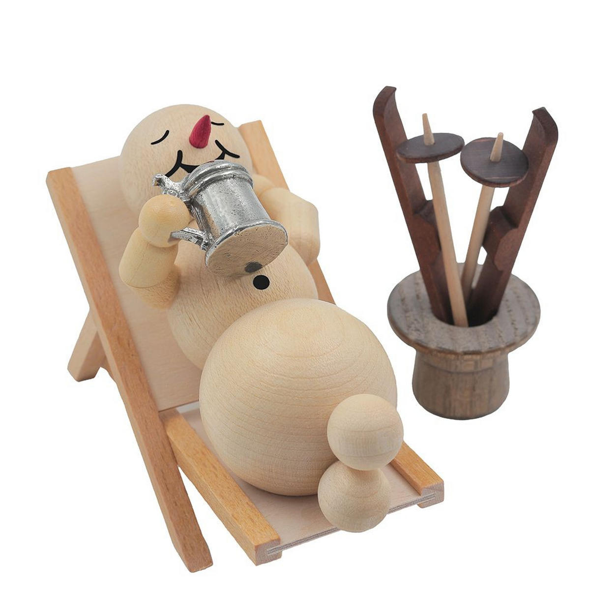 HOLZFIGUR Schneemann im Liegestuhl 5 cm - Multicolor, Holz (9/1/0.1cm)