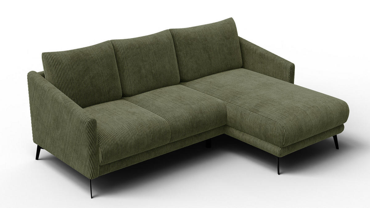 ECKSOFA VILT 3-Sitzer, olive - Schwarz/Olivgrün, Holzwerkstoff/Textil (221/156cm) - Courtois Laville