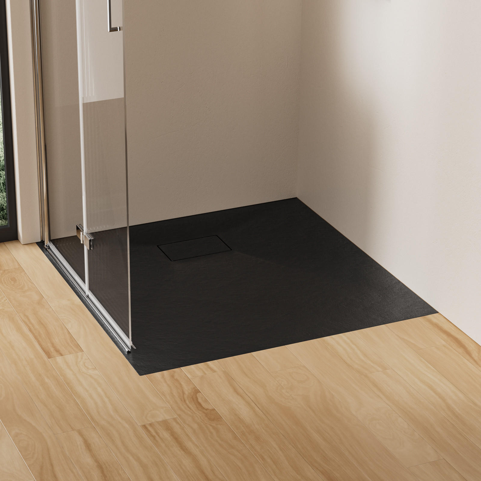 DUSCHWANNE mit rutschhemmender Oberfläche Schwarz 90/90 cm - Schwarz, Naturmaterialien (90/2.6/90cm) - EMKE