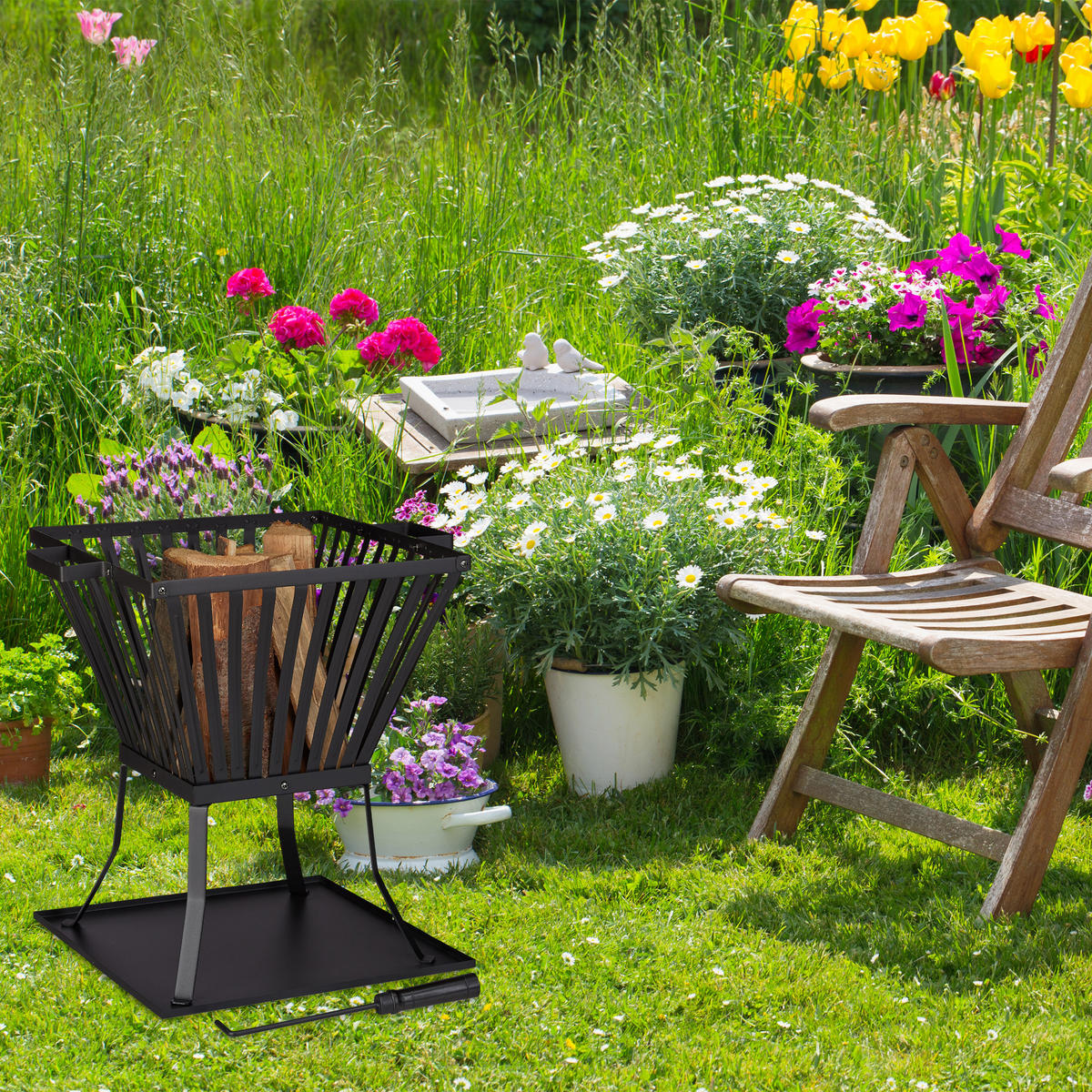 FEUERKORB - Schwarz, Kunststoff/Metall (56.5/56/45cm) - Relaxdays