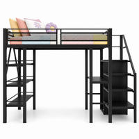 HOCHBETT 140/200 mit Schreibtisch, Kleiderschrank, Regalen und Sicherheitsleiter in Schwarz - Schwarz, Holzwerkstoff/Metall (140/200cm) - EVRYAE