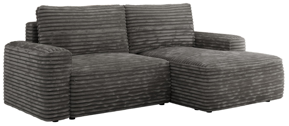 ECKSOFA BELLUNO L Dunkelgrau Cord - Rechts - Dunkelgrau/Schwarz, Textil (233/144cm) - MKS