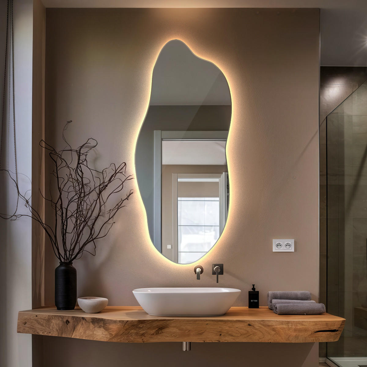 LED SPIEGEL 45x100 cm Asymmetrisch Warmweiß 3000 K - Blaugrau, Glas (45/100/0.4cm) - TULUP